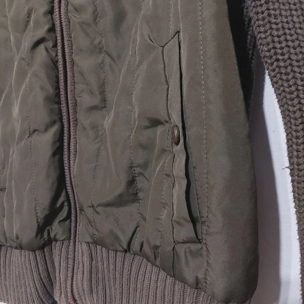 Marc New York Andrew Marc Mens Olive‎ Green Hybrid Quilted Knit Hooded Jacket M